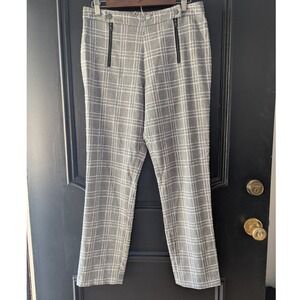 BCBGMAXAZRIA Plaid Zip Front Pants Women's M Gray White Black Classic Neutral